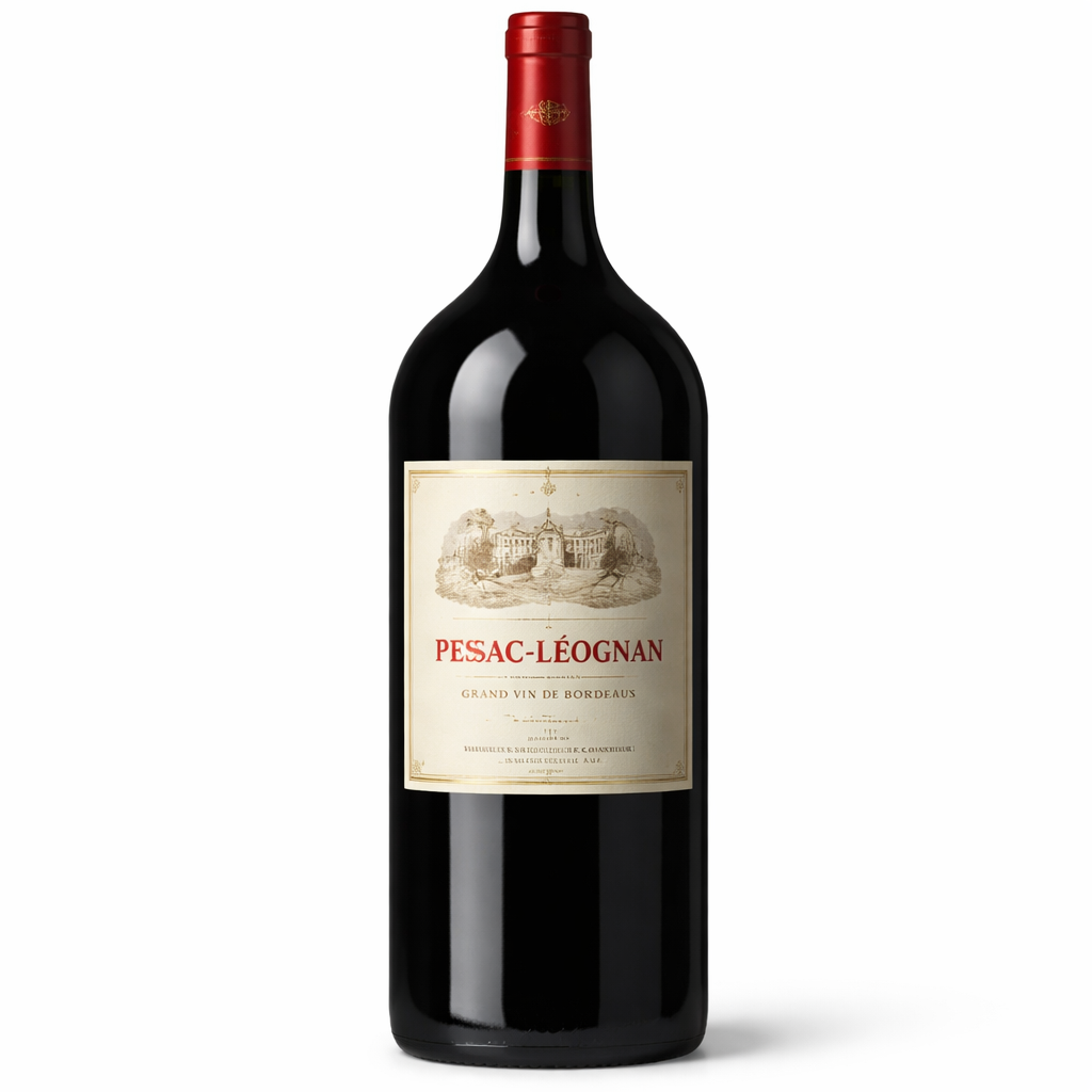 Haut Brion Graves Icon vintage bottle standing proudly inside a luxury cellar display cabinet showcasing its iconic distinct rectangular bottle shape and historic estate label artwork.