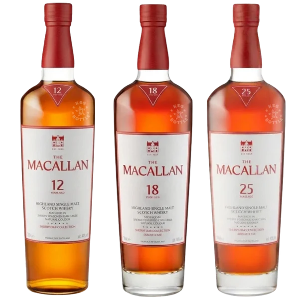 the macallan sherry oak vertical collection 12 18 25 year bundle keg n bottle 1900465 grande
